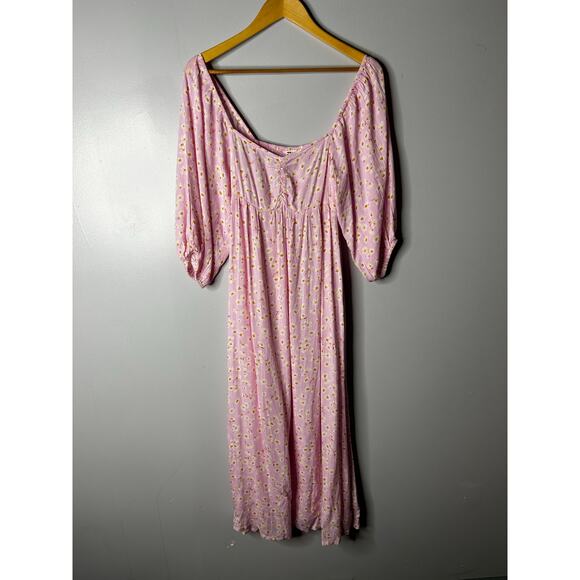 Billabong Floral Milkmaid Maxi Dress Women’s Medium Puff Sleeves Romantic Pink - Picture 5 of 10